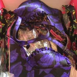 Betsy Johnson Black & Blue Roses Silk Wedges